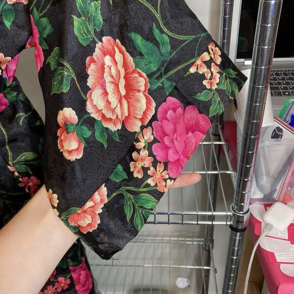 Vintage Kristine Tyler Intimates Women's Black Floral Robe One Size Luxury Asian - Picture 10 of 12